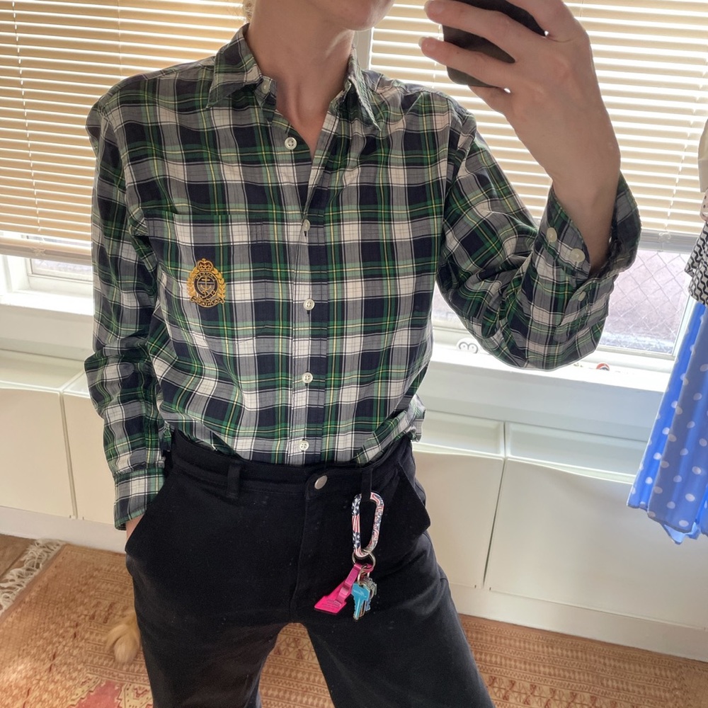 Ralph Lauren green and white plaid long sleeve button up / down